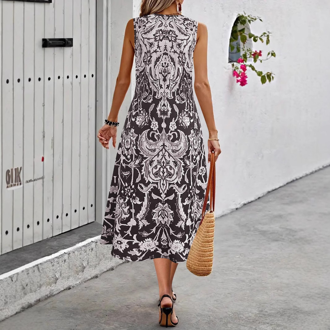 Bohemian Print Sleeveless A-Line Maxi Dress
