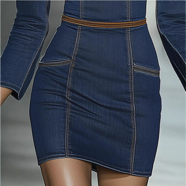 Retro Elegant Blue Denim Mini Skirt