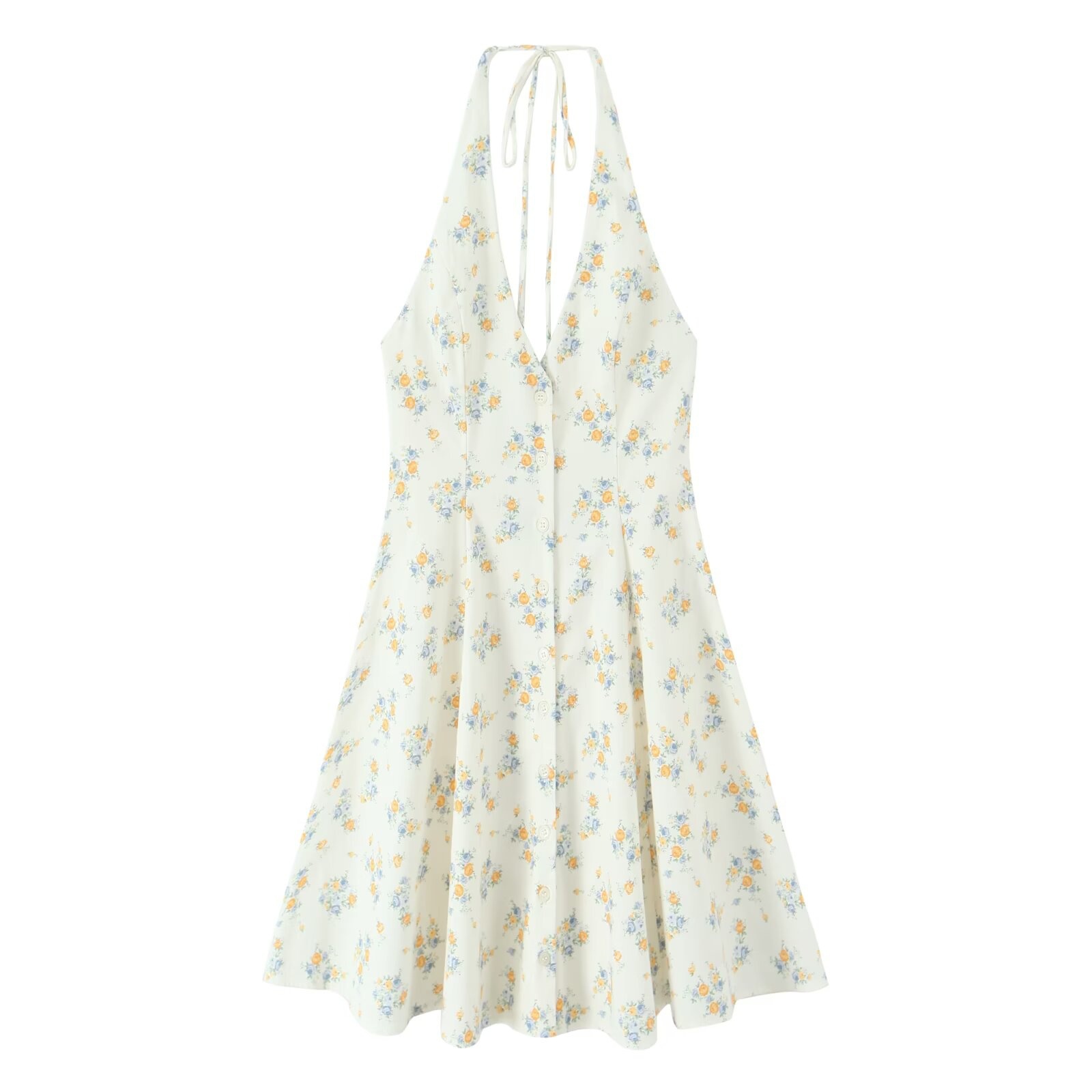 Floral Print Poplin Halter Dress