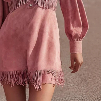 Retro Loose Pink Fringe Mini Dress