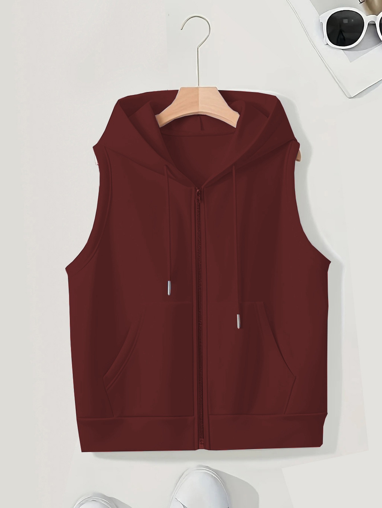 Plus Size Hooded Zip Vest Women's Sleeveless Casual Cardigan