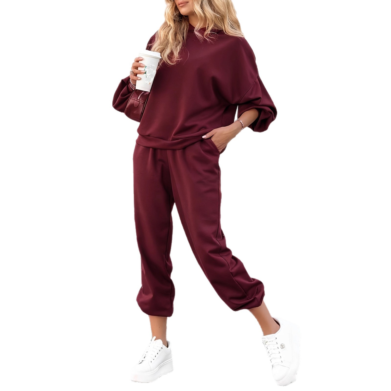 Women's Solid Color Crewneck Long Sleeve Sweatshirt and Pants Set Casual Streetwear