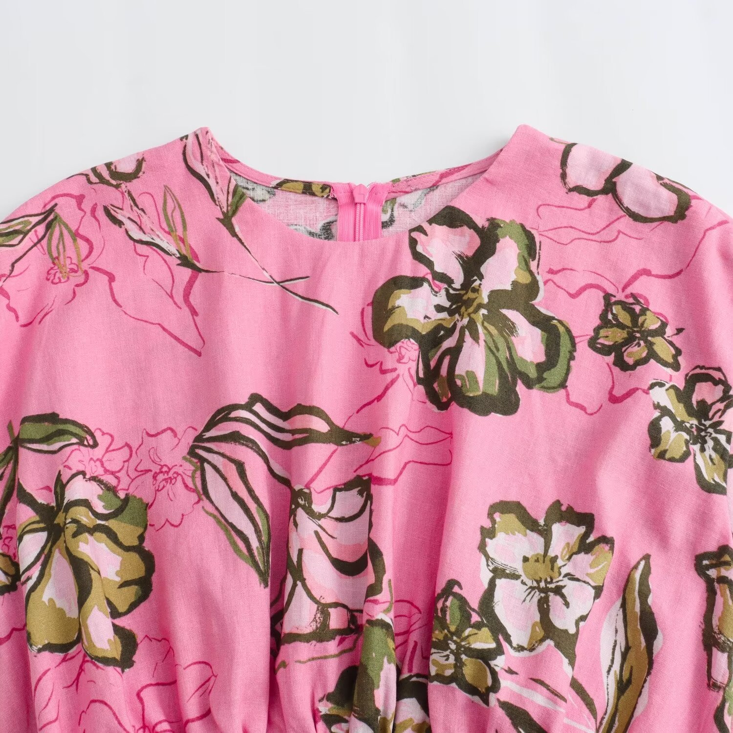 Women's Printed A-Line Dress with Short Sleeves and High Waist