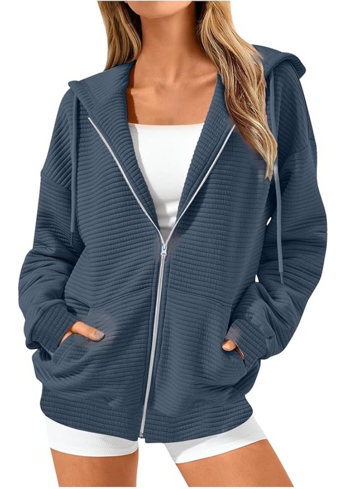 Long Sleeve Solid Color Zip-Up Hoodie with Pockets