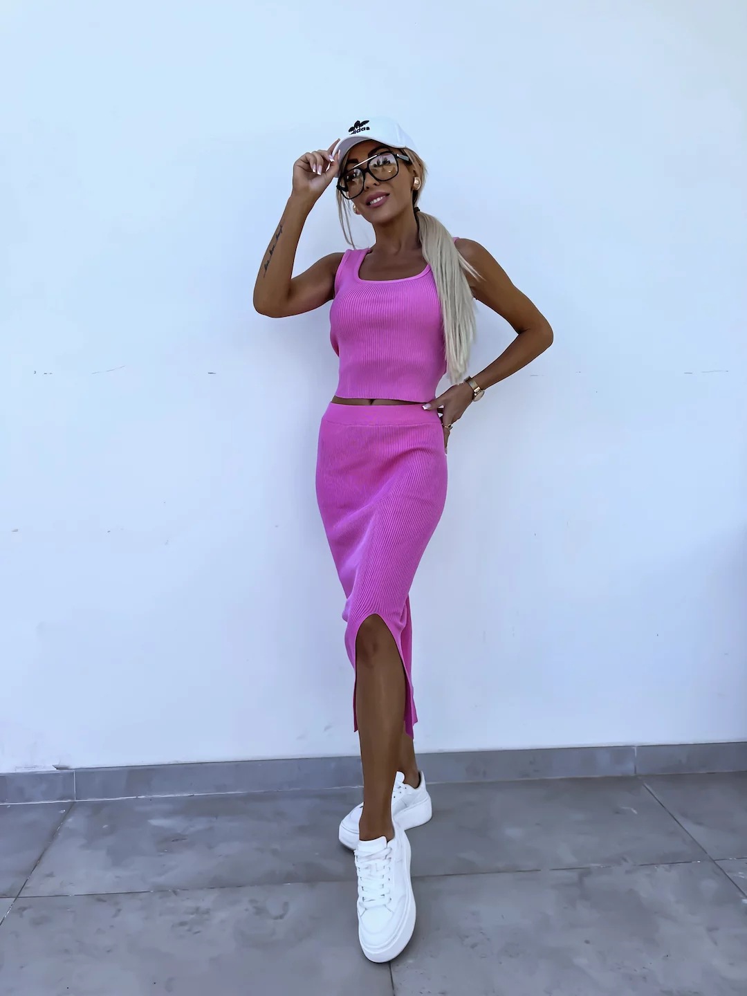 Women's Sleeveless Tank Top and Slit Skirt Two-Piece Set Solid Color Slim Fit