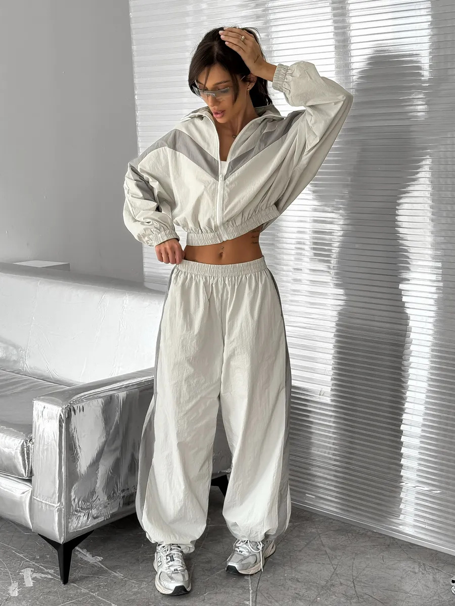 Women's Color-Block Long-Sleeve Track Jacket and Pants Set Streetwear
