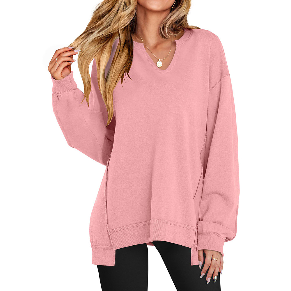 Colorful Striped V-Neck Loose Sweatshirt for Women