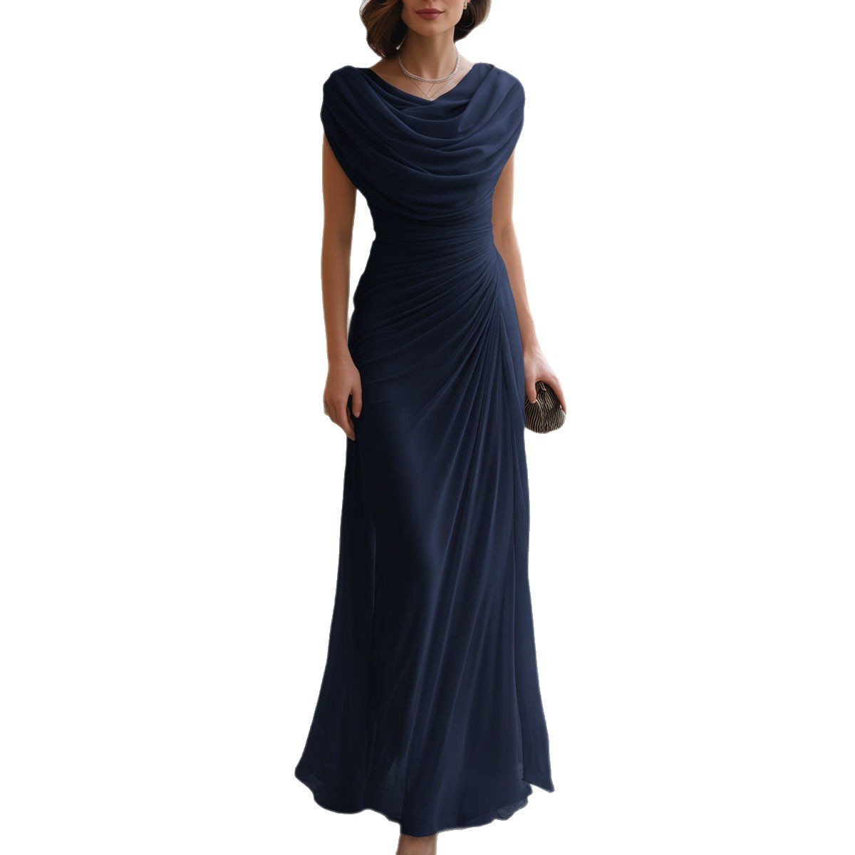 Women's Elegant Printed Long Dress V-Neck High Waist Slim Fit