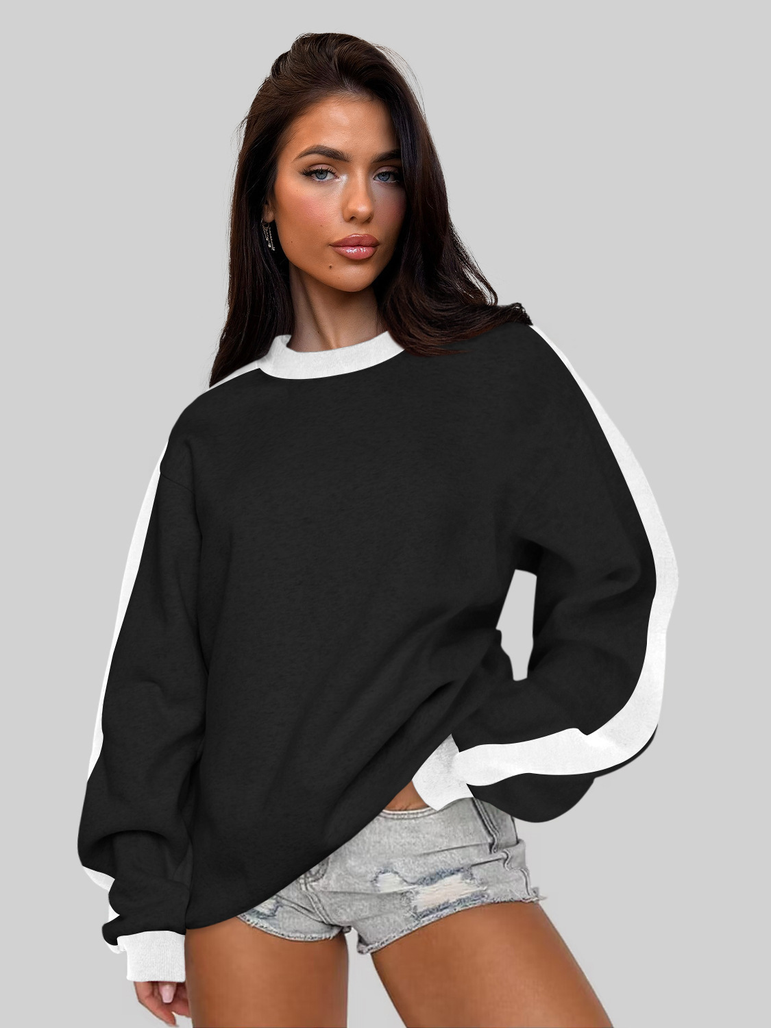 Women's Color-Block Crewneck Pullover Long-Sleeve Sweatshirt