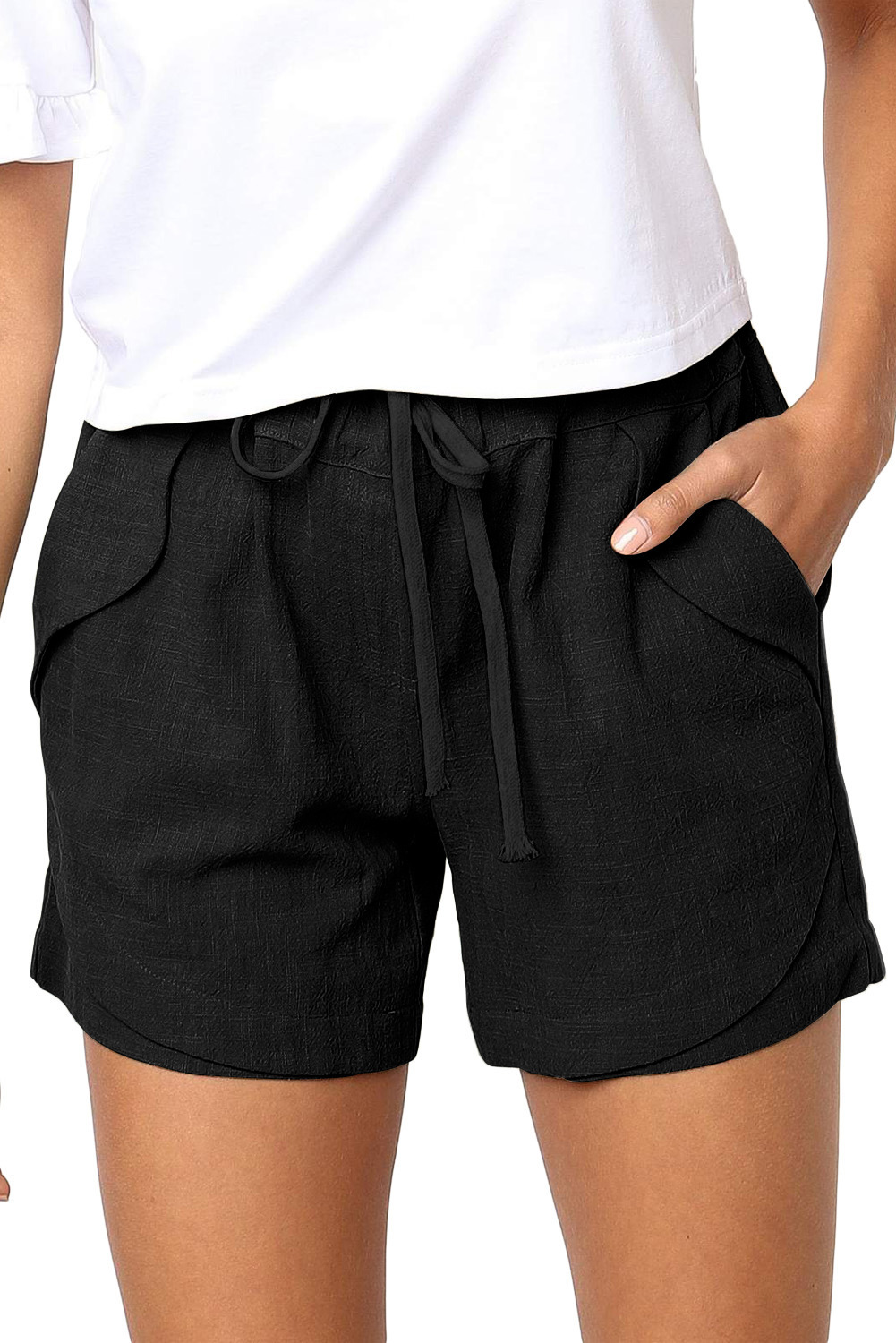 Women's High-Waist Drawstring Casual Shorts with Pockets
