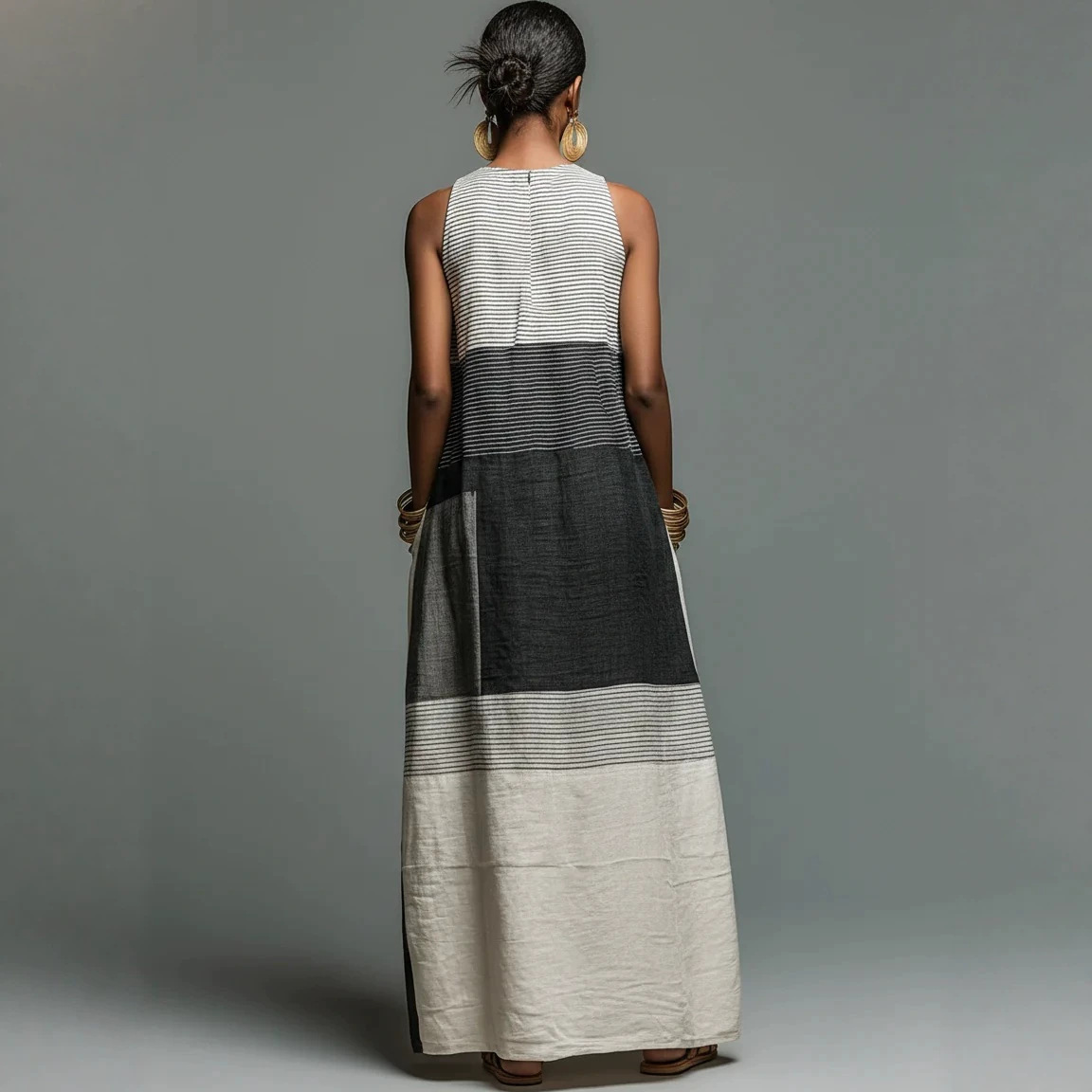 Women's Sleeveless Color-Block Long Dress Casual Loose Fit
