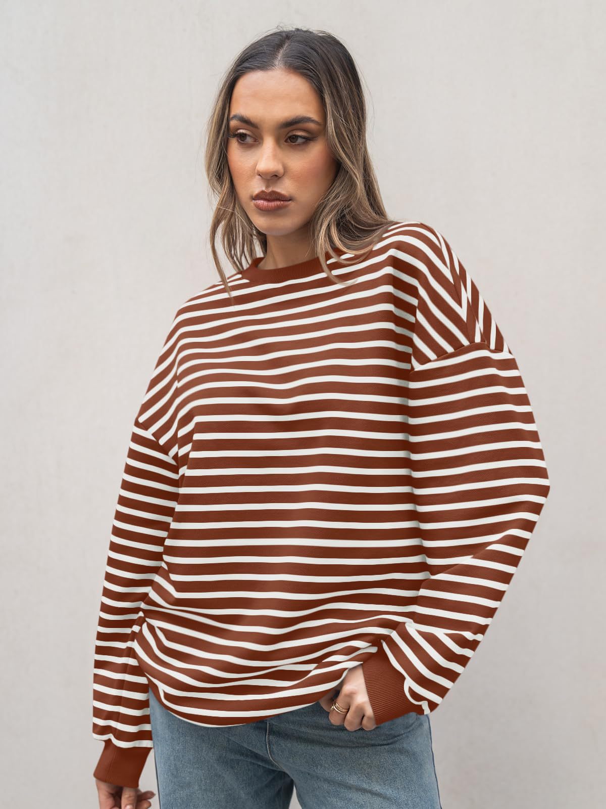 Women's Striped Long-Sleeve Crewneck Sweatshirt Y2K Pullover