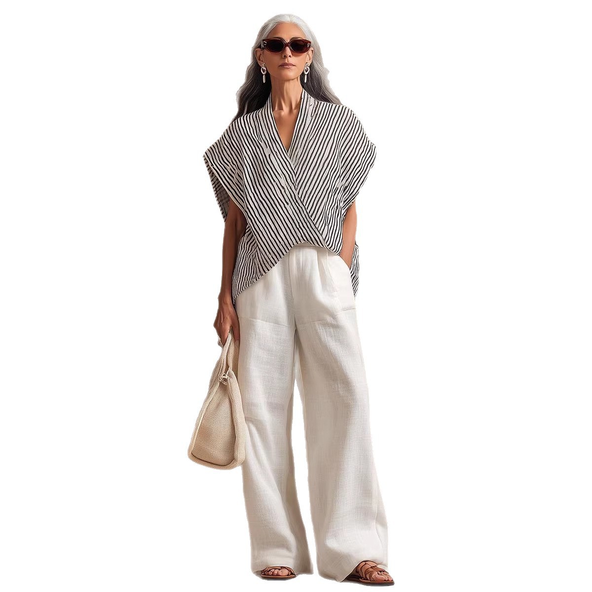 Women's Loose Cold-Shoulder Top & Wide-Leg Pants Two-Piece Set