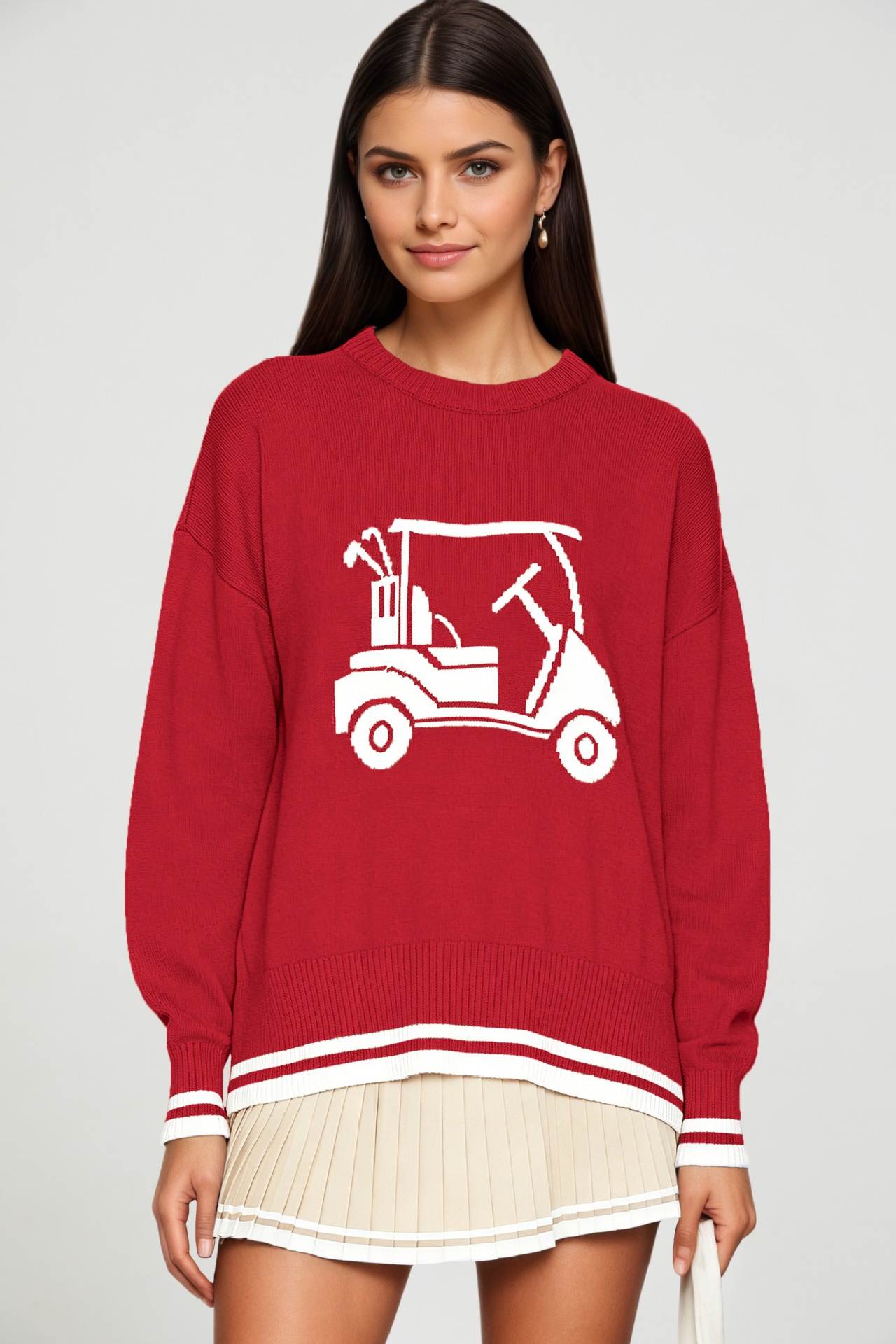 Women's Solid Crewneck Loose Long Sleeve Jacquard Knit Pullover Sweater