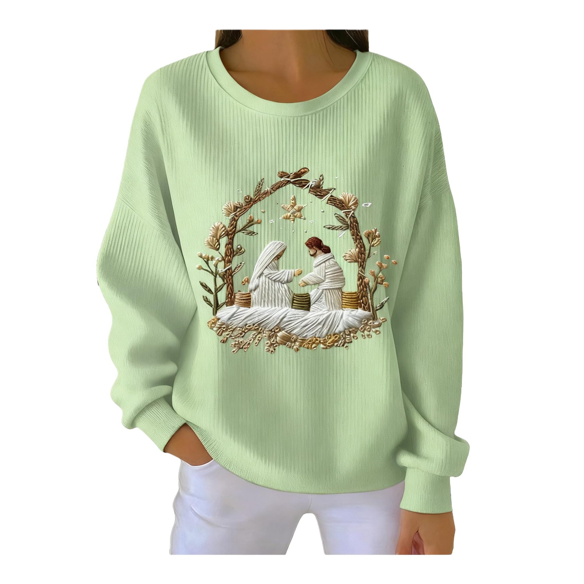 Women's Garden Floral Catholic Print Crewneck Sweatshirt