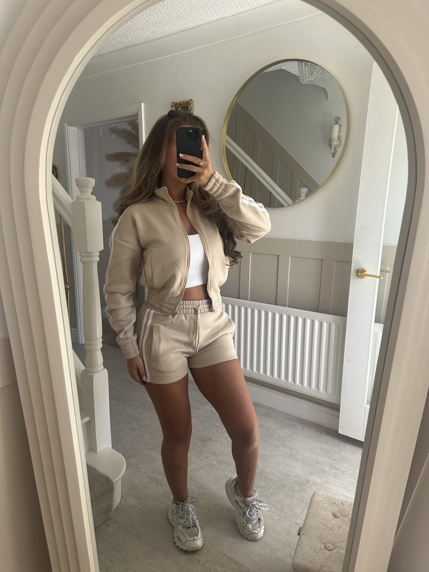 Women's Striped Hooded Cardigan and Shorts Two-Piece Set