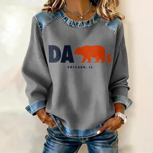 Women's Striped Paw Print Tribal Graphic Crewneck Sweatshirt