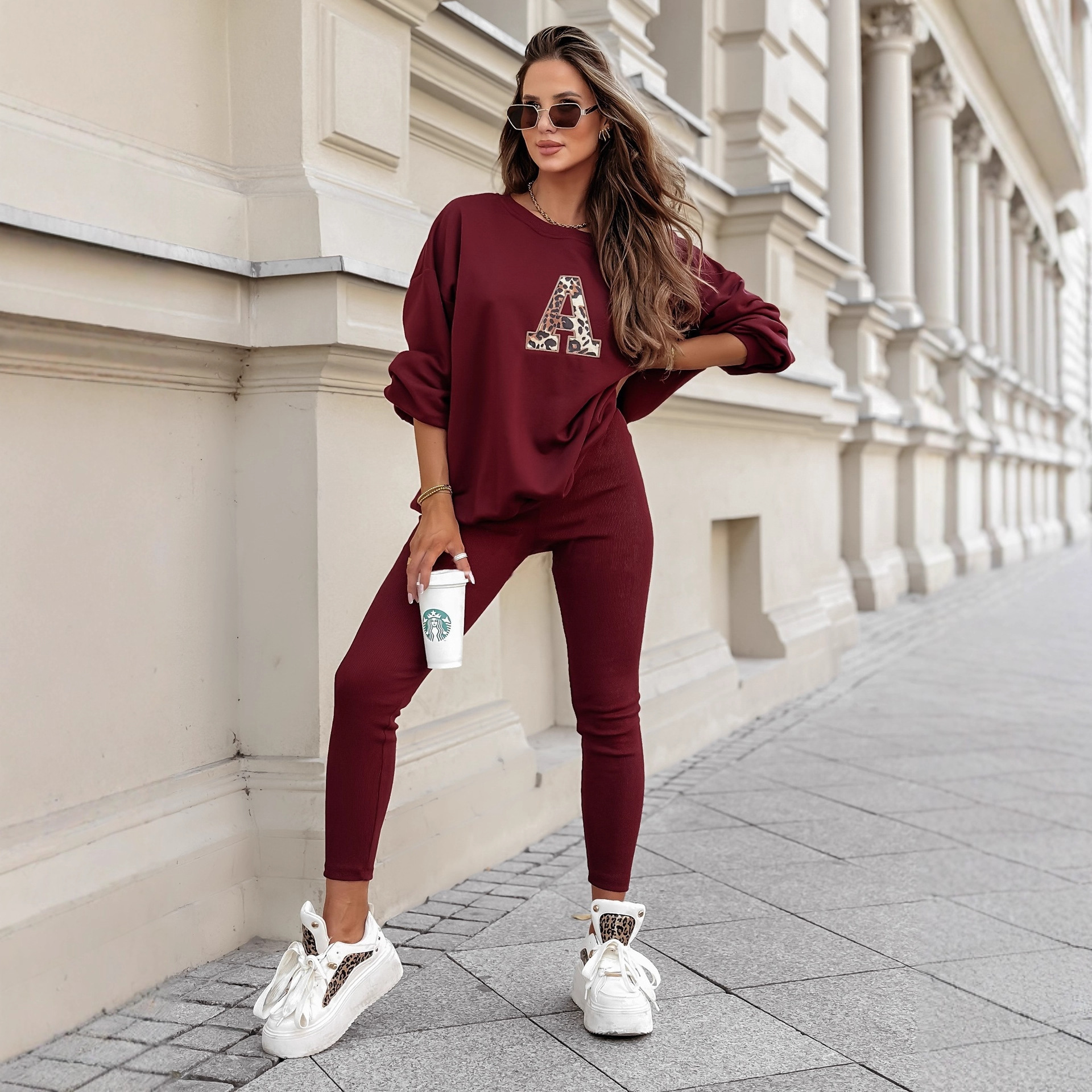 Women's Casual Two-Piece Sweatsuit Set with Letter Print