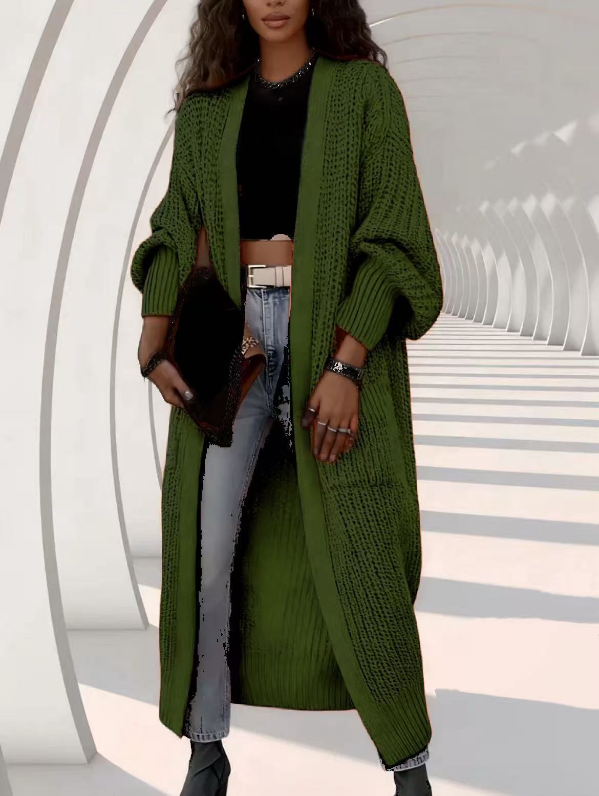 Women's Thick Knit Long Cardigan Sweater Coat Loose V-Neck Long Sleeve Midi