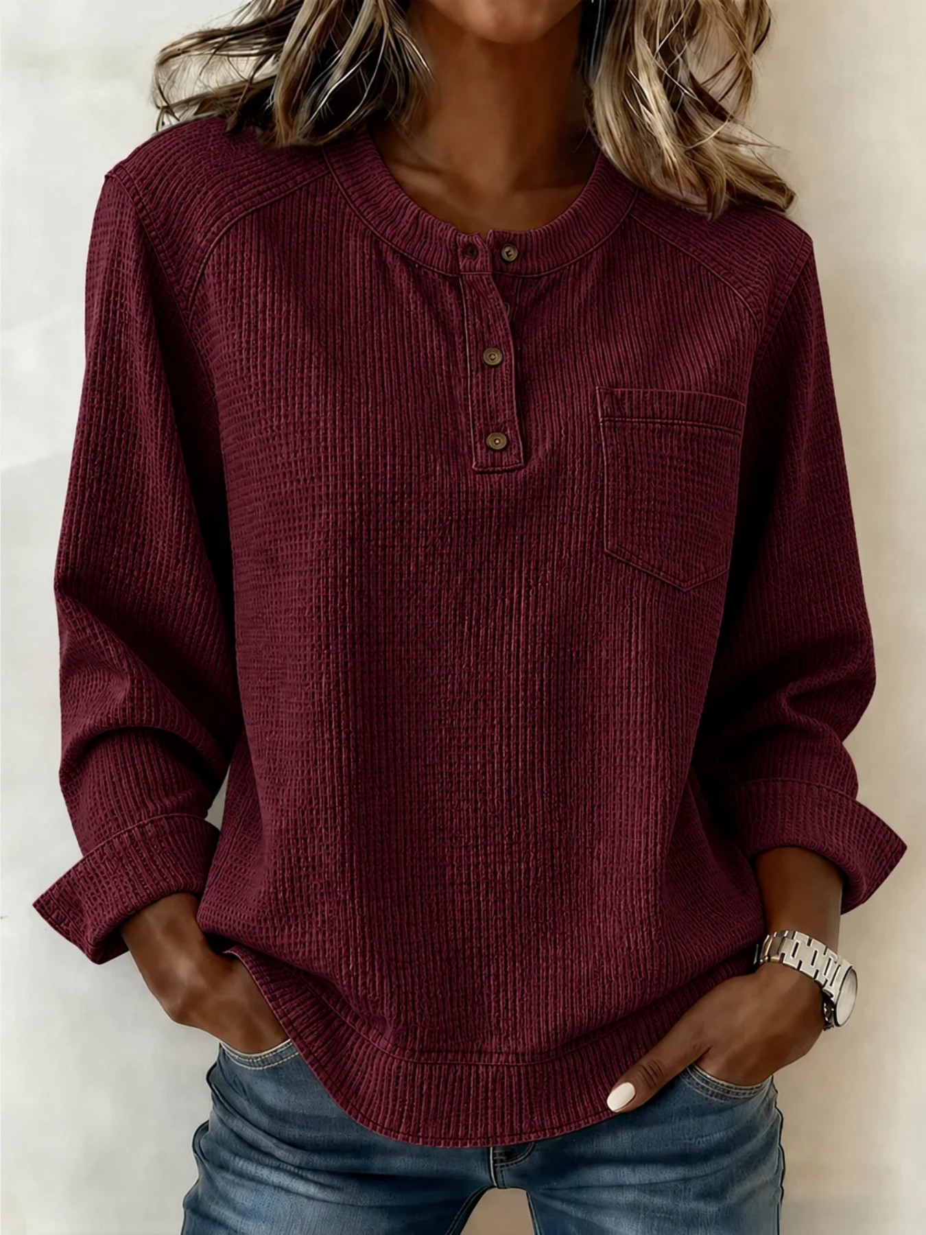 Women's Vintage Leopard Print Raglan Button Sweatshirt