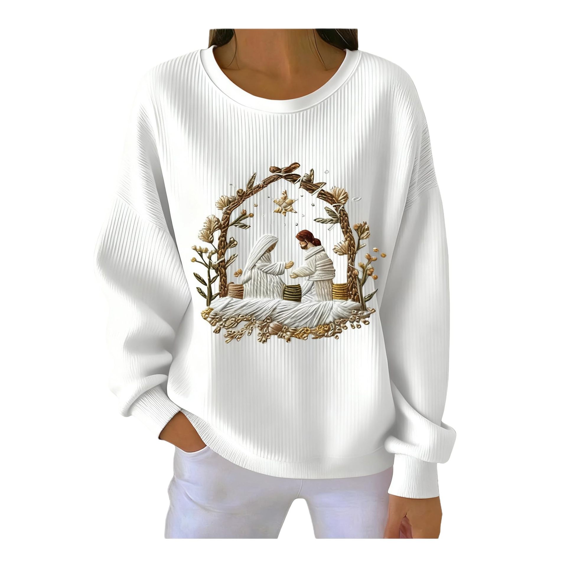 Women's Garden Floral Catholic Print Crewneck Sweatshirt