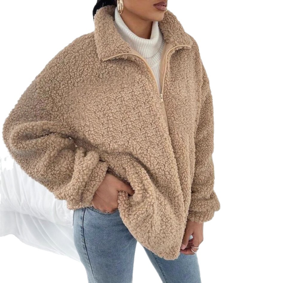 Faux Shearling Open-Front Cardigan Jacket for Women Casual Loose Fit