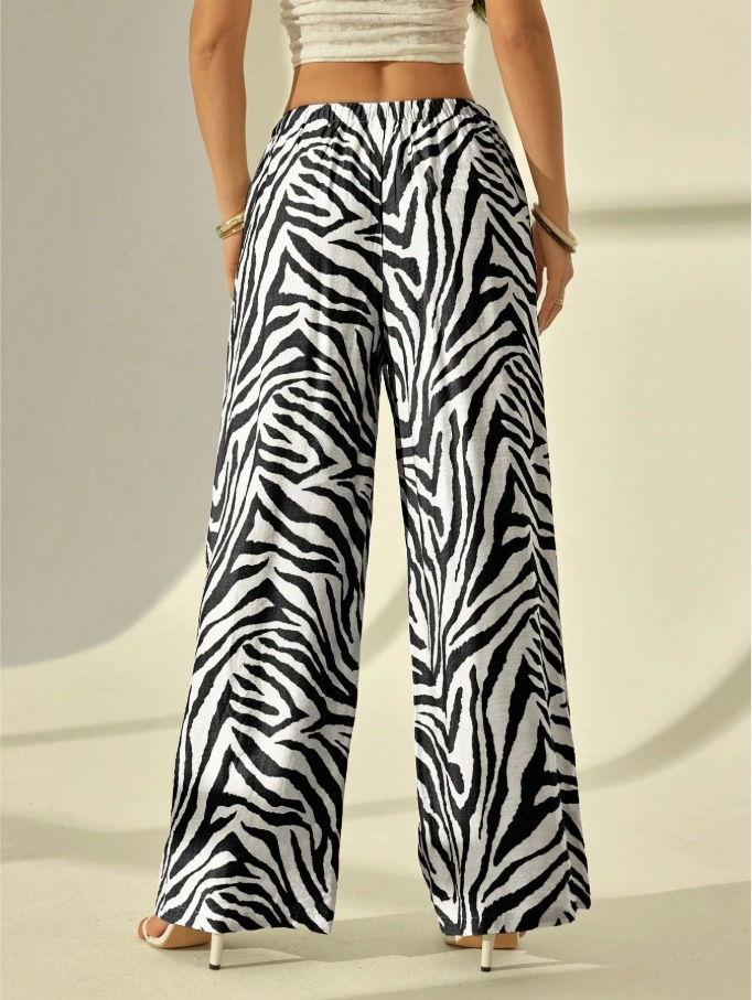 Zebra Print Wide-Leg Pants Women's Fall Casual Loose Straight Trousers