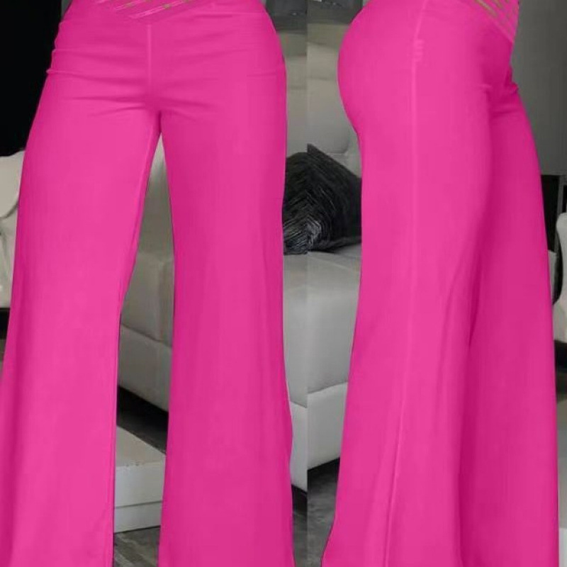 Women's High-Waist Cutout Belted Wide-Leg Straight Pants