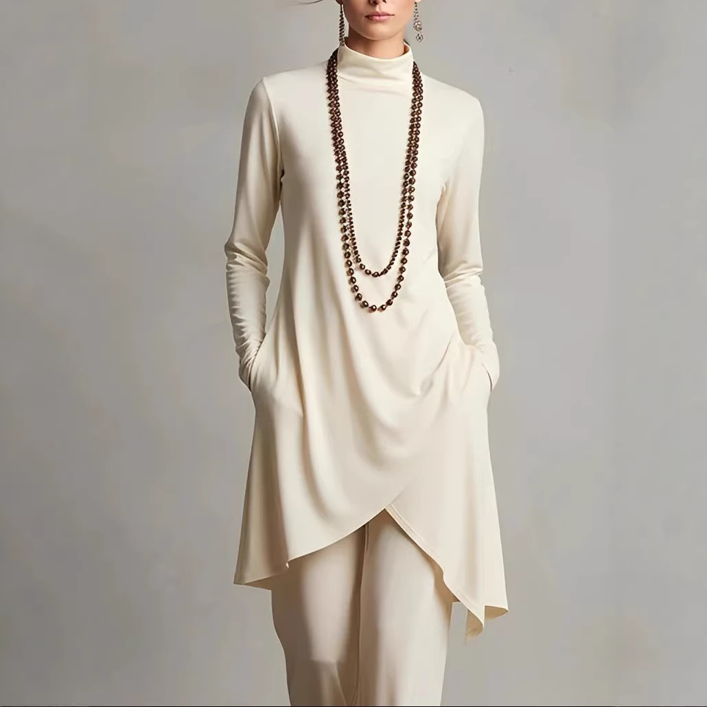 Women's Long-Sleeve T-Shirt and Pants Two-Piece Set, Solid Color