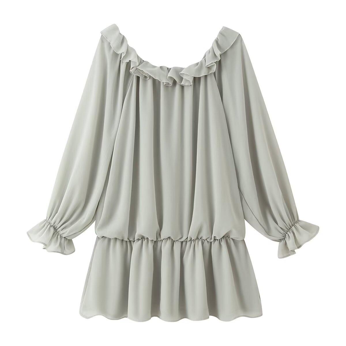 Women's Off-Shoulder Long Sleeve Shiny Layered Short Dress