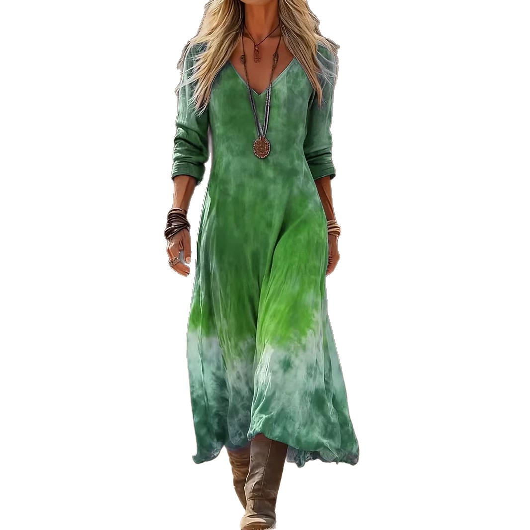 Women's Tie-Dye Print Ruched Casual Dress