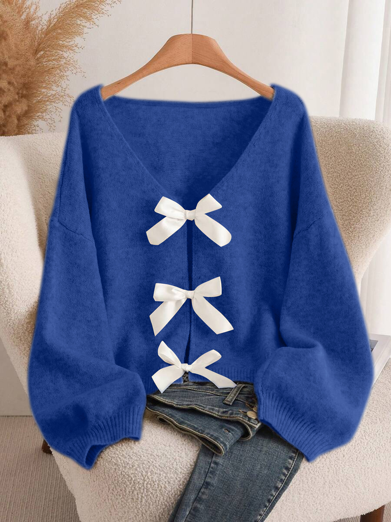 Bow Knit Cardigan Loose Slouchy Sweater