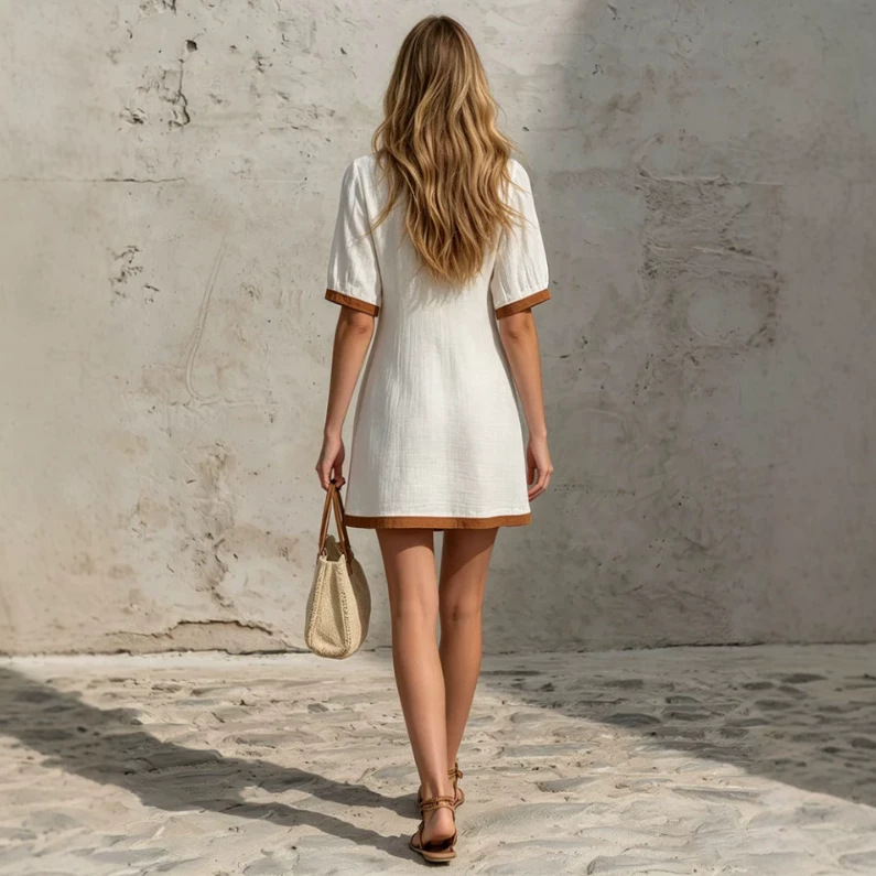 Casual Vintage Fringe V-Neck Short Sleeve Mini Dress