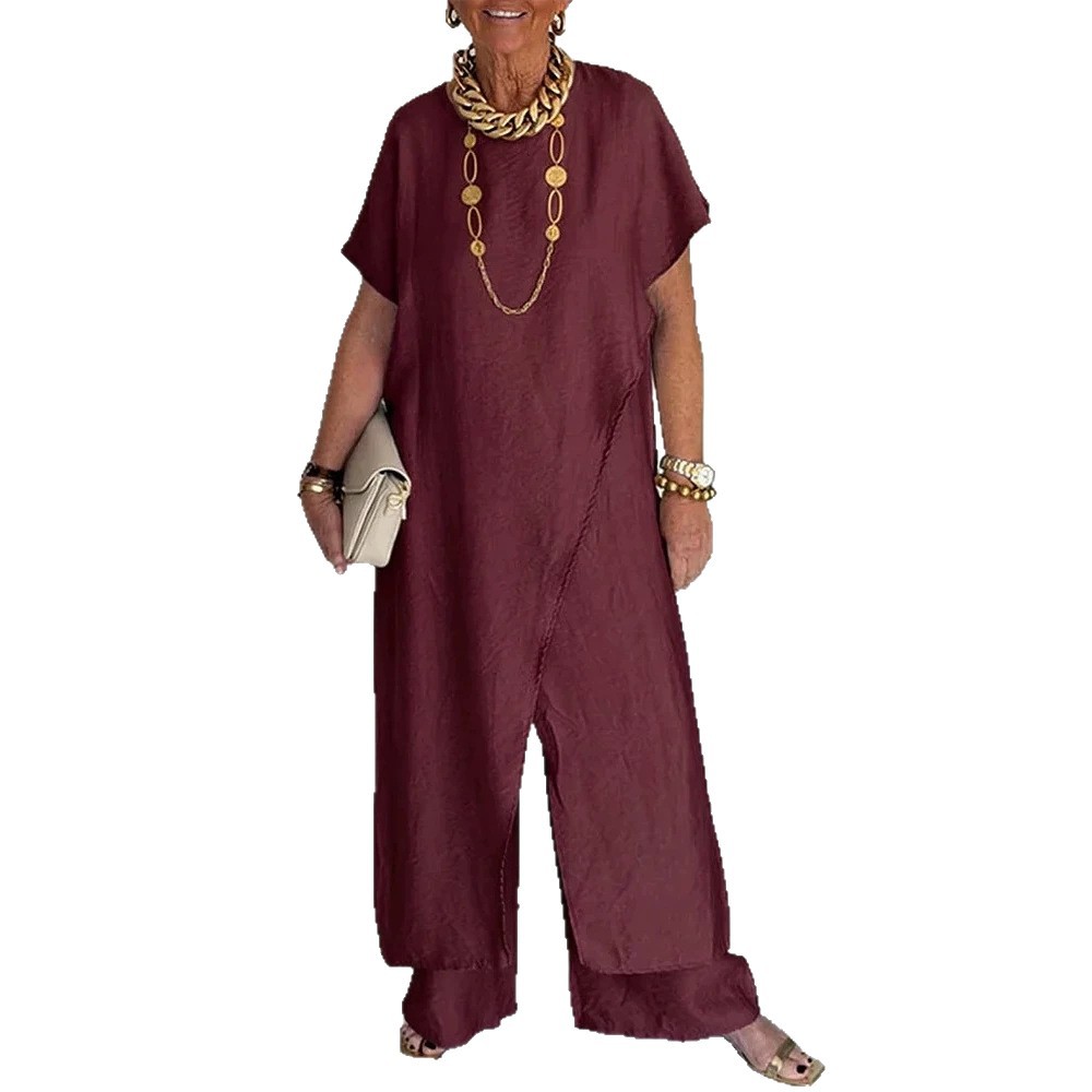 Asymmetric Top Set with Batwing Sleeves and Print