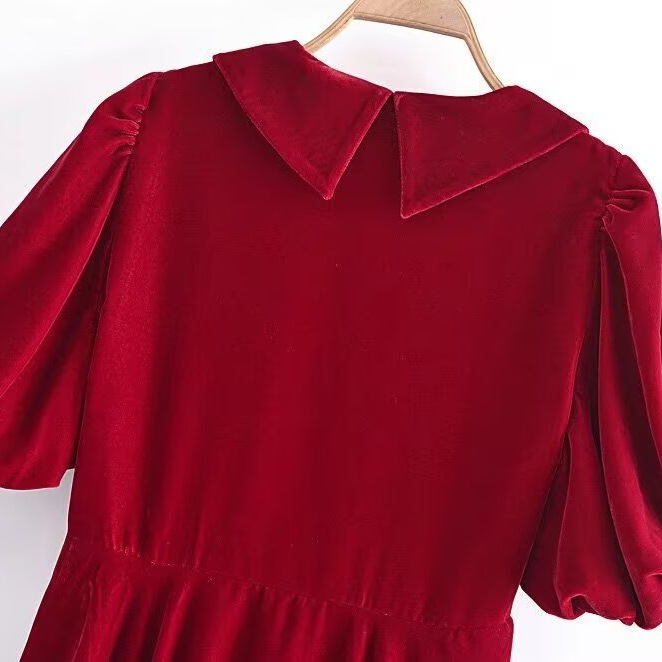 Velvet Puff Sleeve V-Neck A-Line Mini Dress