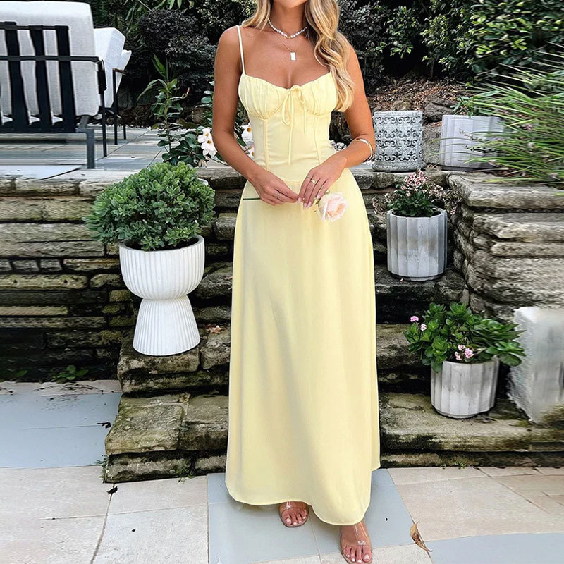 Women's Sleeveless High-Waist Bodycon Midi Dress Solid Color French Style