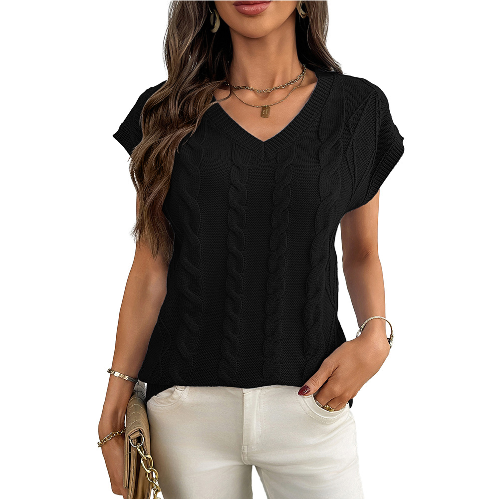 V-Neck Cable Knit Sweater Vest Loose Sleeveless Top for Women