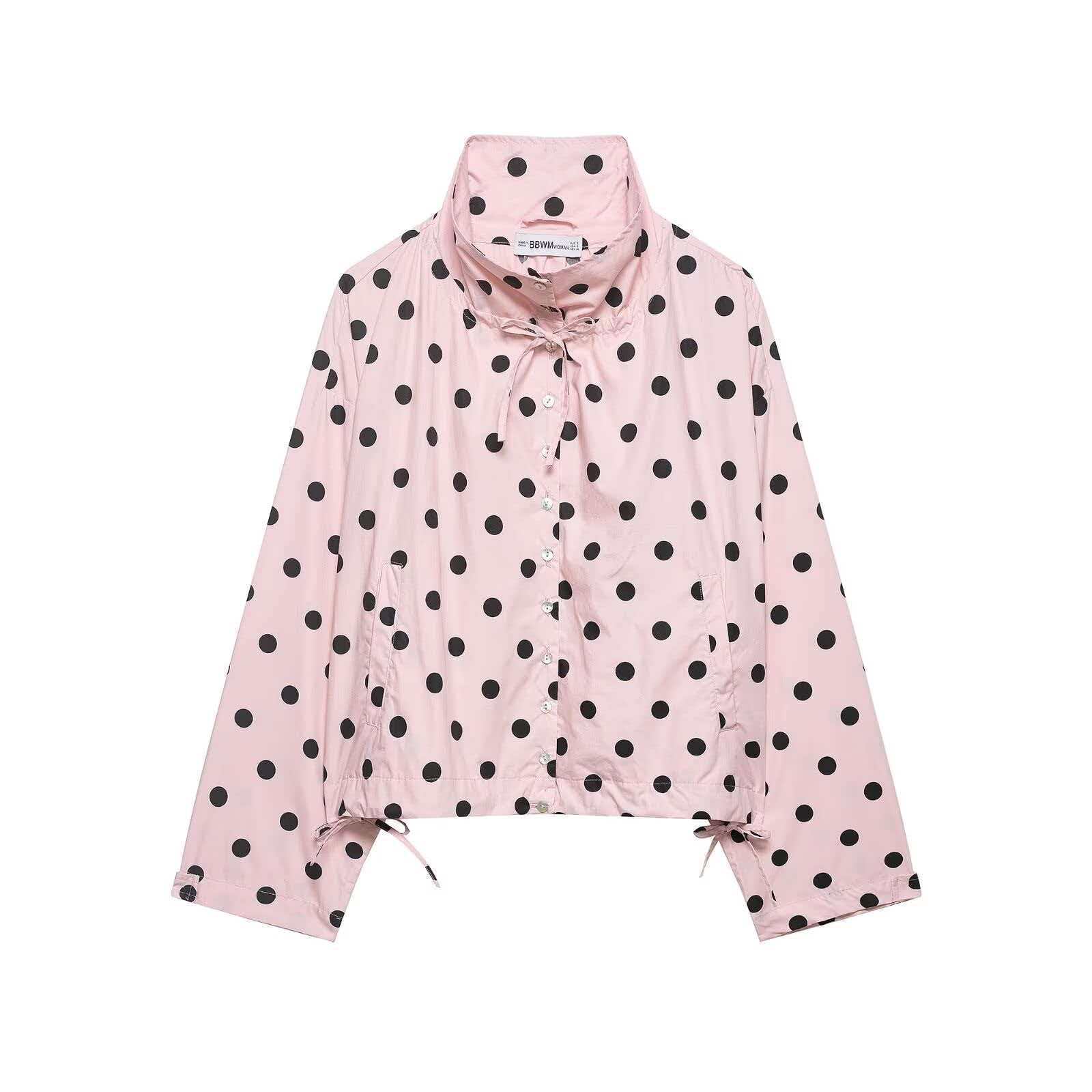 Pink Polka Dot Long Sleeve Zip-Up Jacket