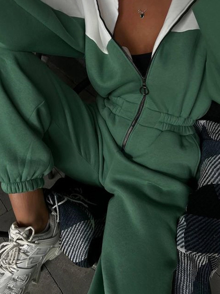 Women's Colorblock Long Sleeve Jumpsuit Casual Sporty Streetwear