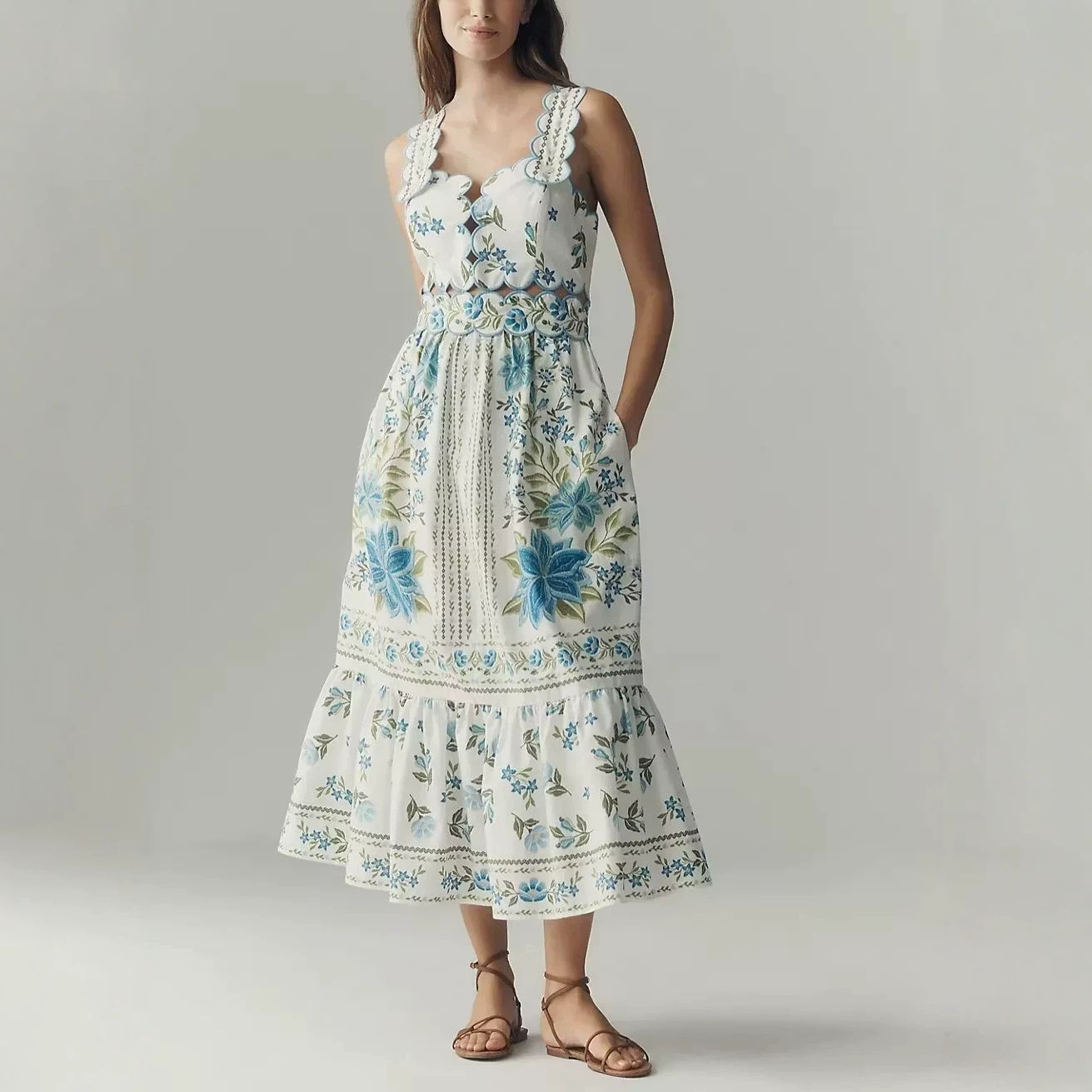 Floral Print Cutout Sleeveless Maxi Dress