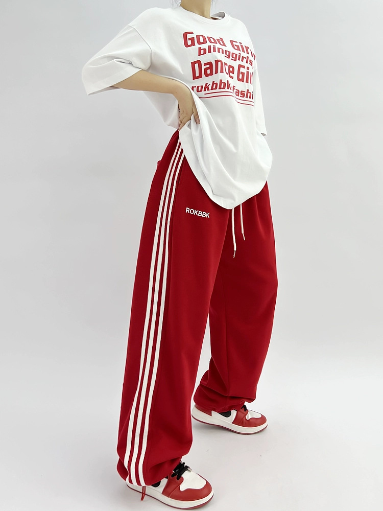 Women's Striped Wide-Leg Track Pants for Street Dance and Hip-Hop