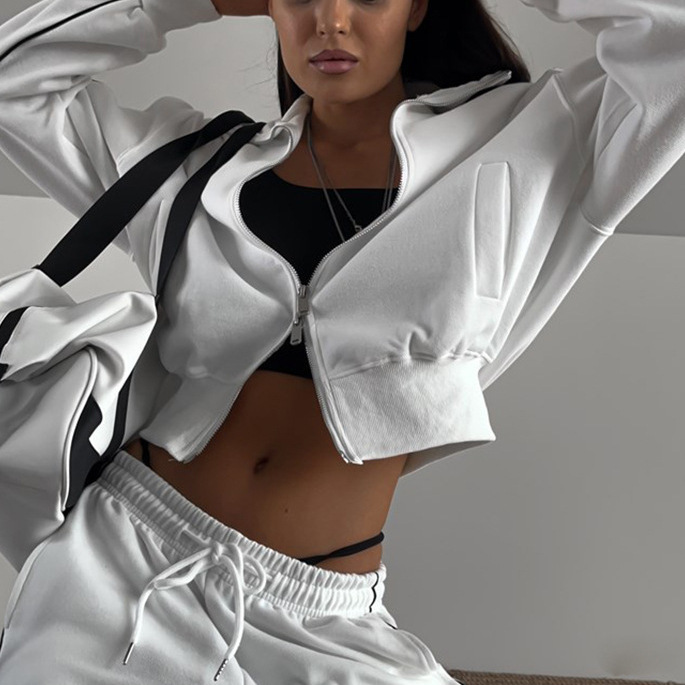Women's Zip-Up Cardigan and Drawstring Pants Two-Piece Set