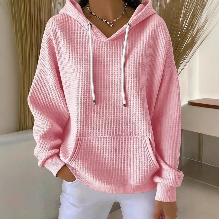 Solid Color Drawstring Hooded Pullover Sweatshirt