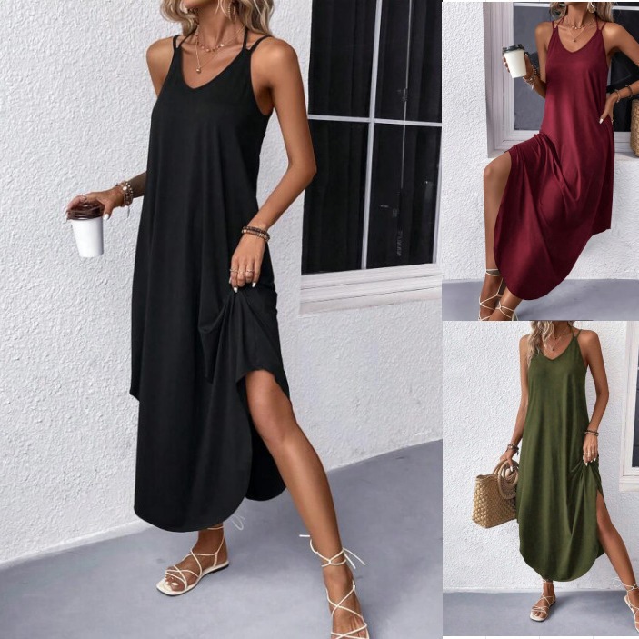 Women's Solid Color Sweet Loose Long A-Line Cami Dress