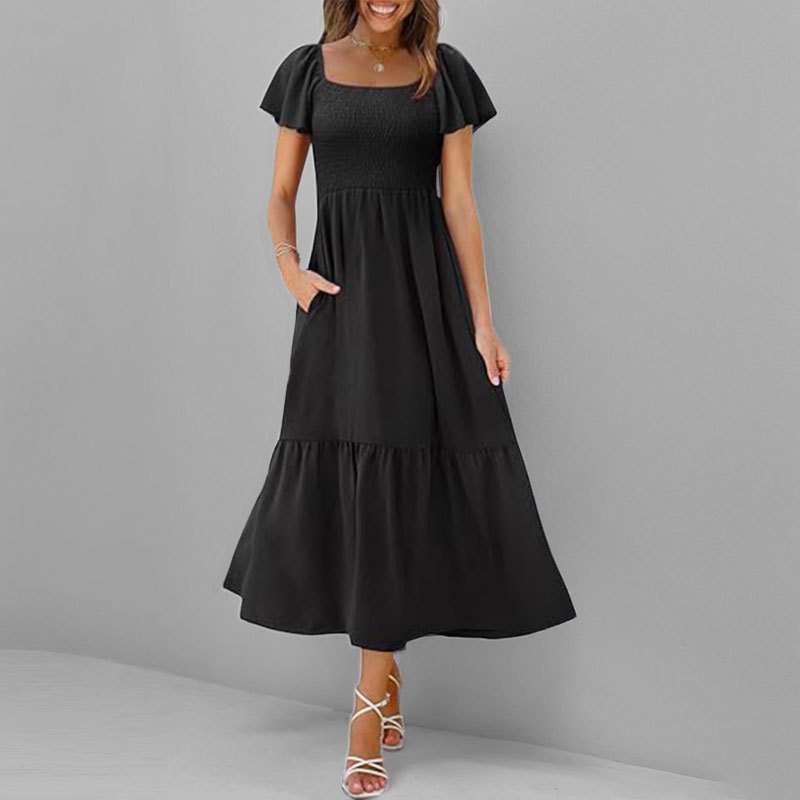 Women's Slim Fit Elegant Solid French Long Dress