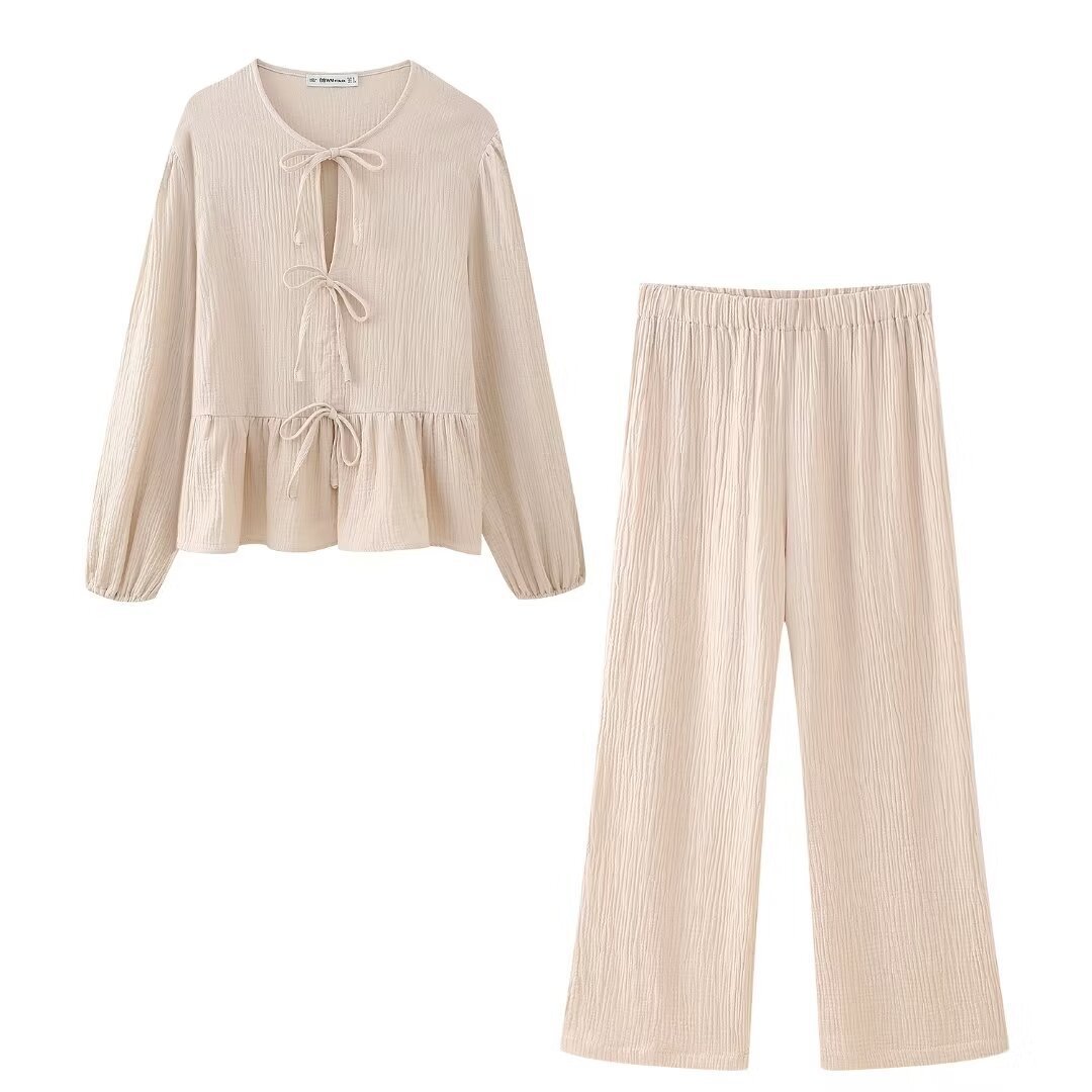 Women's Relaxed Chiffon Top and Straight-Leg Pants Set