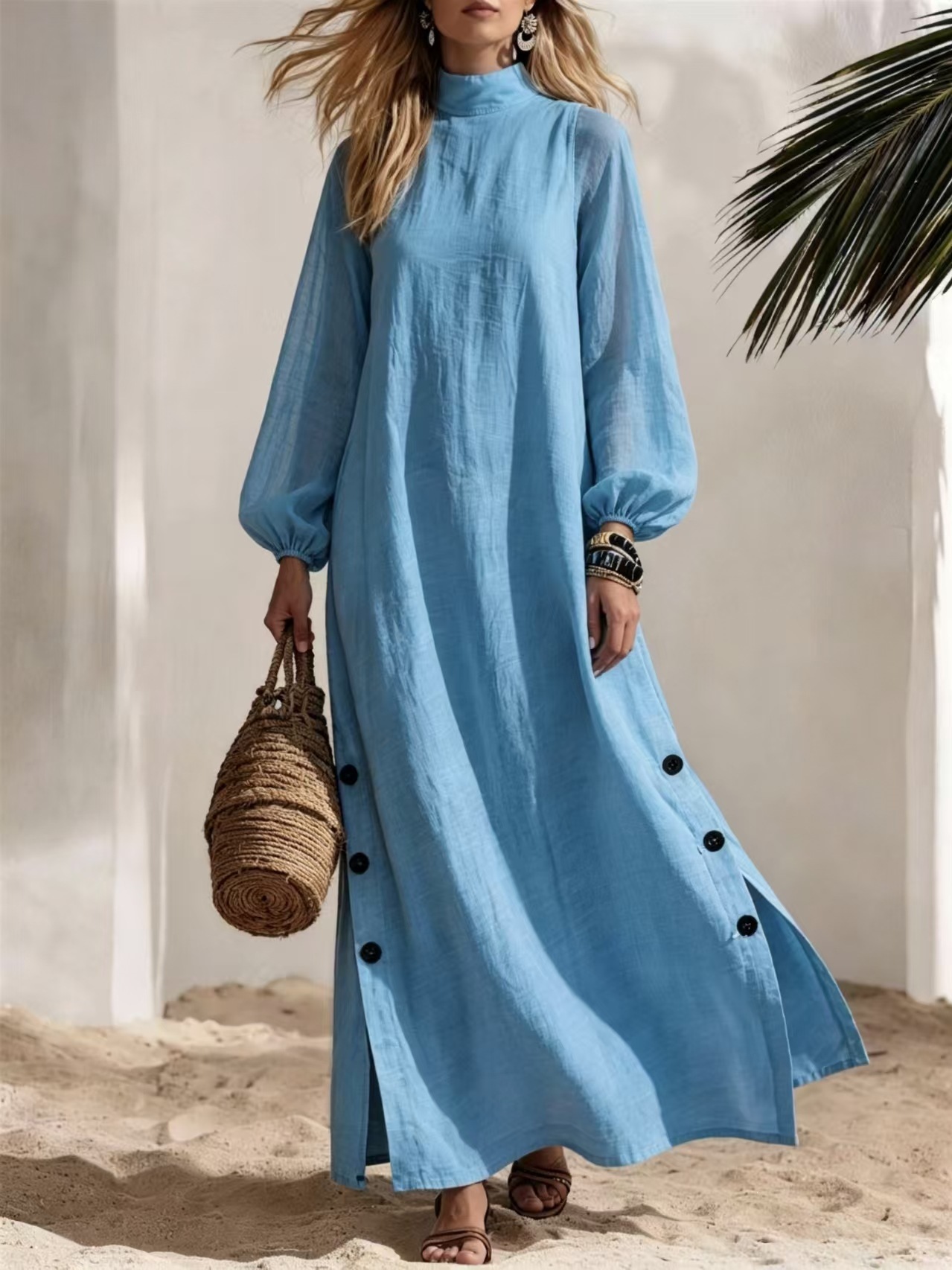 Women's Half-Turtleneck Long-Sleeve Loose Casual Dress
