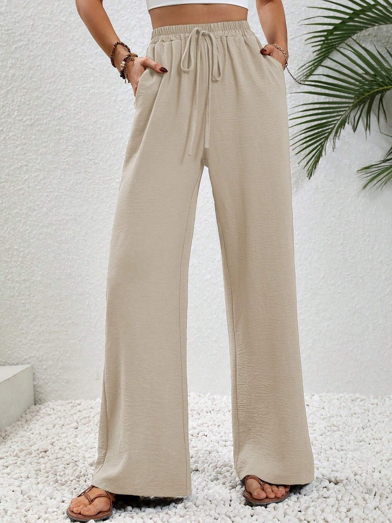 Women's Solid Color Wide-Leg Floor-Length Casual Pants