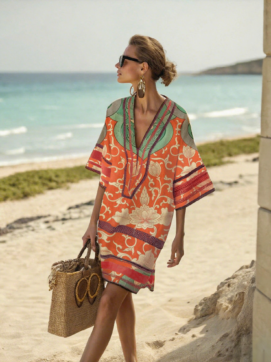 Women's Floral Print Ruched Short Sleeve Midi Dress