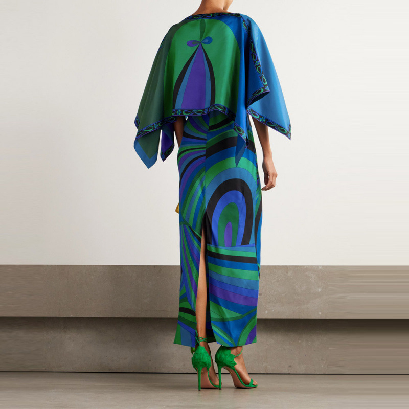 Women's Asymmetric Print Shawl Dress Two-Piece Set Sleeveless Long Skirt